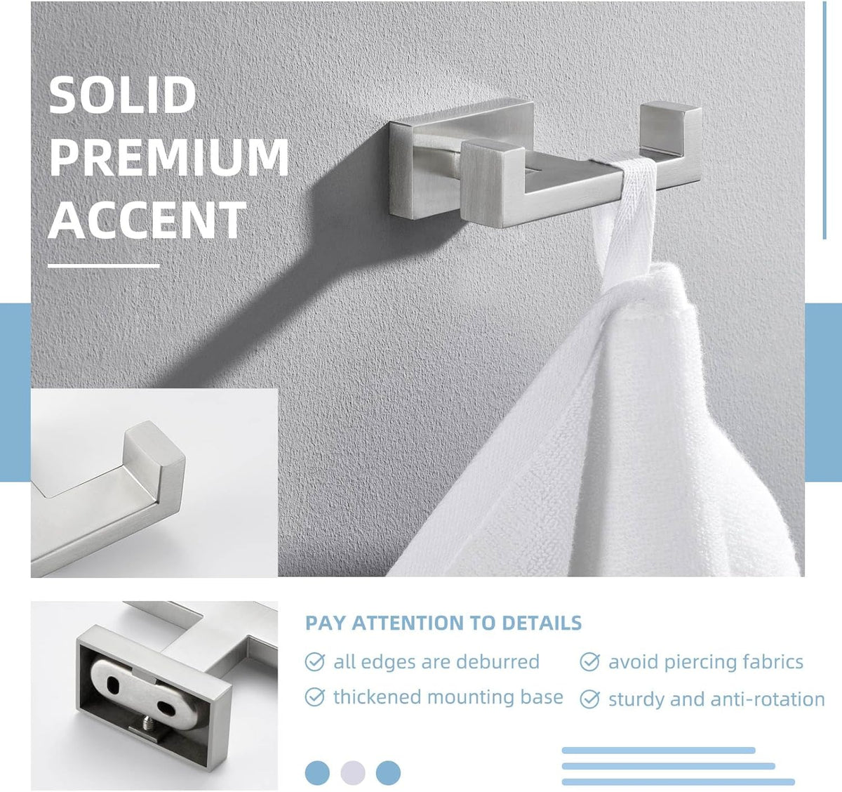 Angle Simple Towel Hook for Bathroom, SUS 304 Stainless Steel Double Robe Coat Hook, Hand Towel Hanger Wall Mount, Brushed Nickel