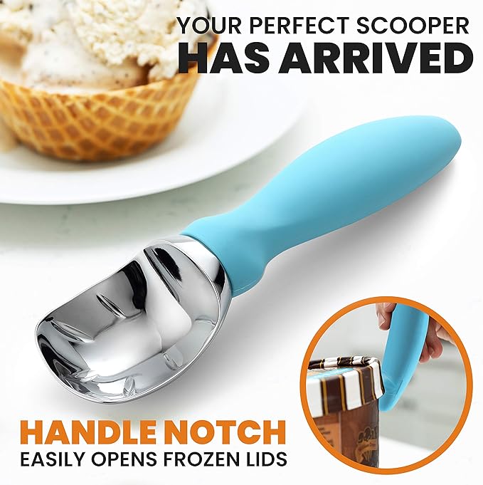 Spring Chef Dessert Bundle - Ice Cream Scoop, Medium Dough Blender, Magnetic Measuring Spoon Set - Aqua Sky