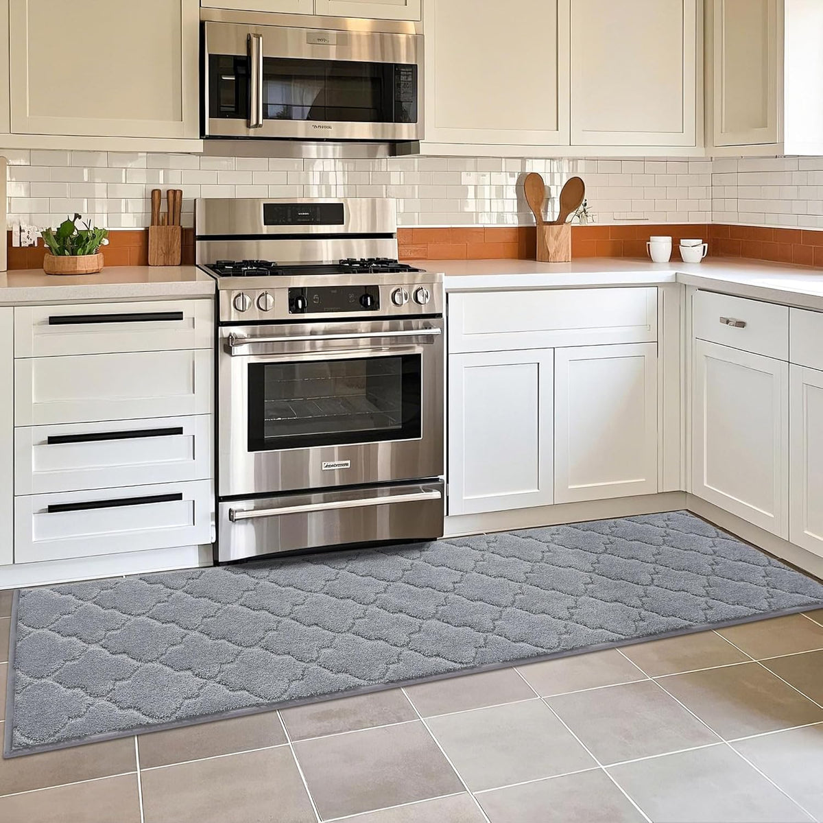 COSY HOMEER Soft Kitchen Floor Mats for in Front of Sink Super Absorbent Kitchen Rugs and Mats 20"x79" Non-Skid Kitchen Mat Standing Mat Washable,Polyester,Grey