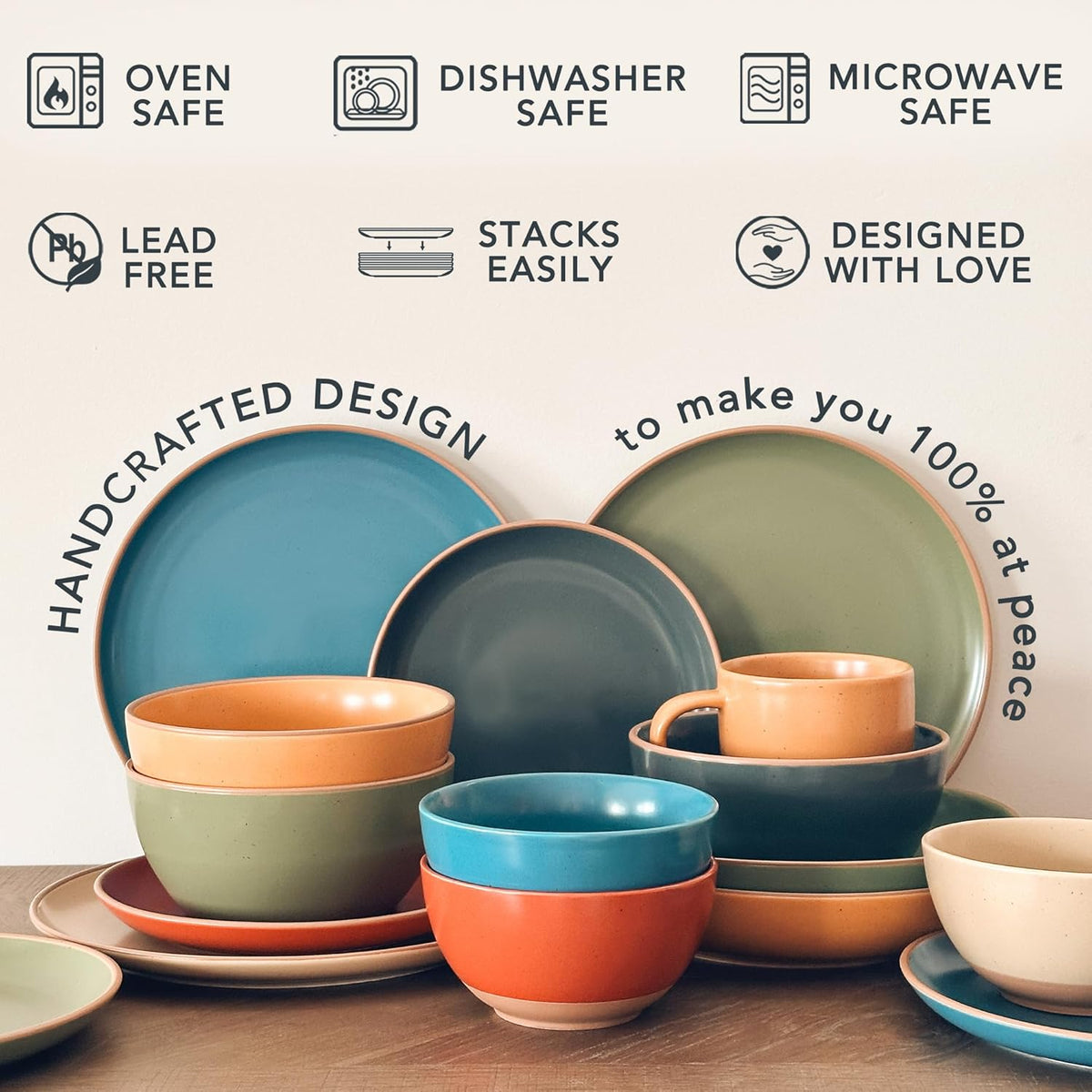 Mora Ceramic Artisan Matte Bowls For Kitchen 28oz - Bowl Set of 4 - For Cereal, Salad, Pasta, Soup, Dessert etc - Dishwasher, Microwave, and Oven Safe - For Breakfast, Lunch and Dinner - Safari Colors