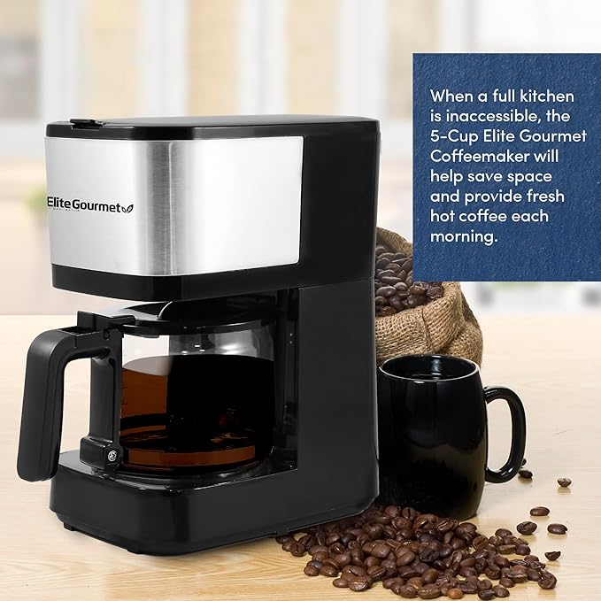 Elite Gourmet EHC9420 Automatic 5-Cup Brew & Drip Coffee Maker with Pause N Serve Reusable Filter, On/Off Switch, Water Level Indicator