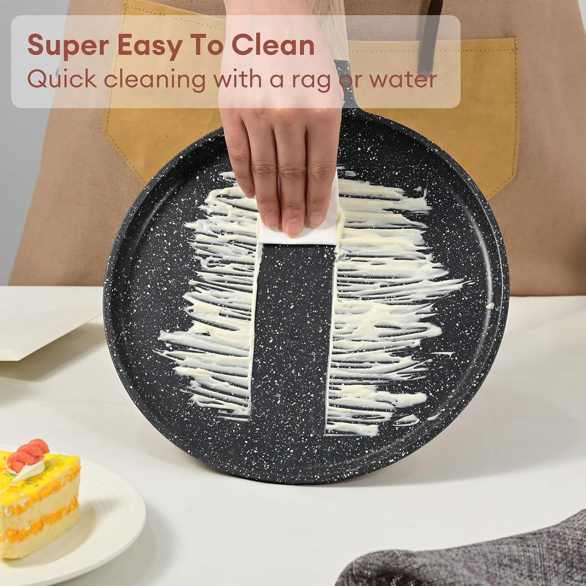 JEETEE Crepe Pan Nonstick, 9.5 inch Comales Para Tortillas Griddle Pan for Stove Top, Granite Coating Flat Pancake Pan Dosa Tawa, PFOA FREE and Induction Compatible (Grey)