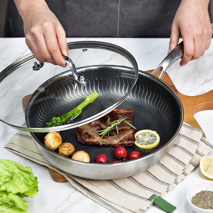 12 IN Glass Lid with Stainless Steel Handle for Frying Pan, Tempered Replacement Cover Compatible for Skillets, Round Cast Iron, Cast Aluminium, Stainless Steel Pans & Pots (297mm-312mm)