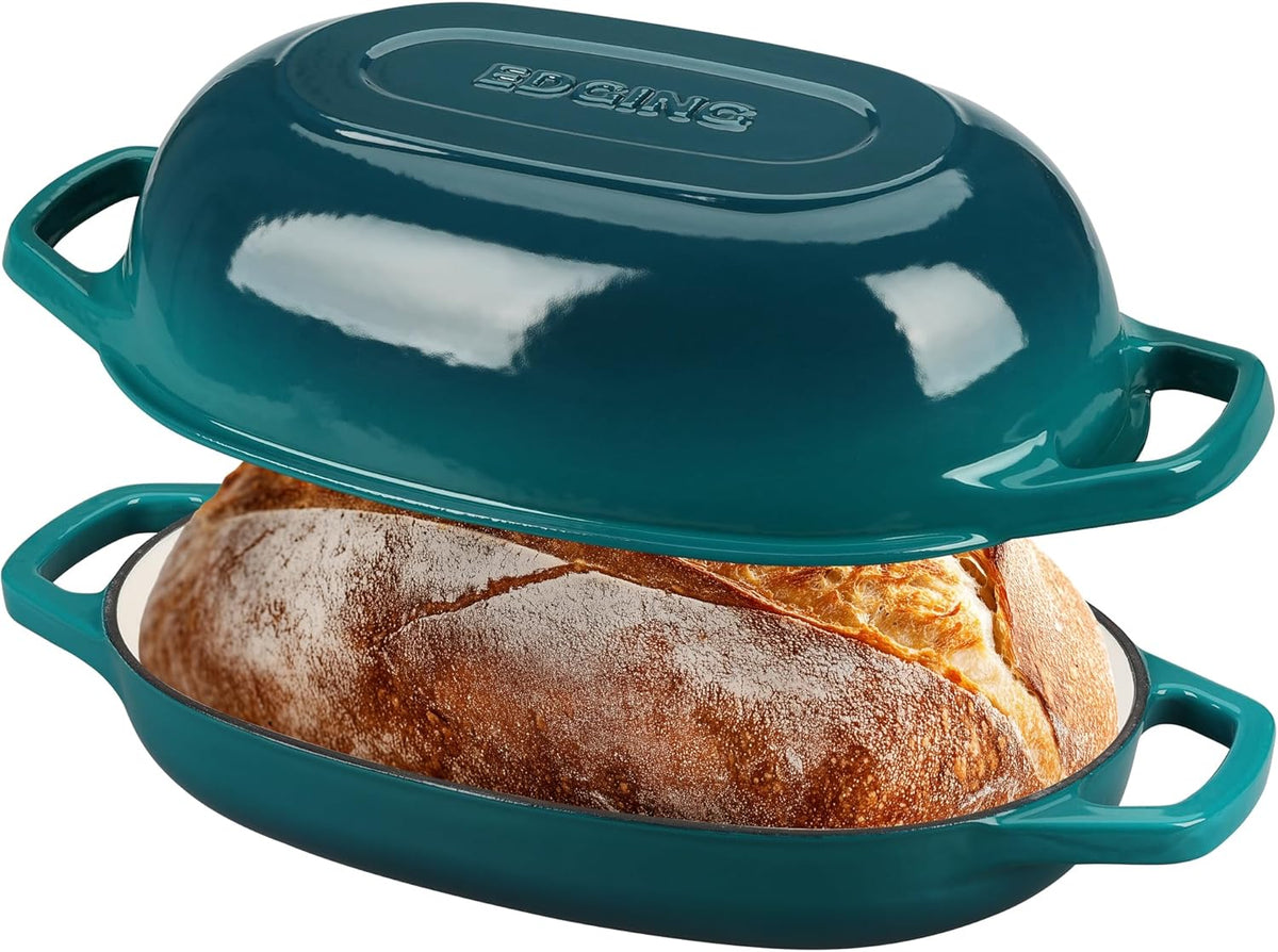 Enameled Cast Iron Dutch Oven Pot with Lid, Oval Dutch Oven for Bread Baking, Bread Oven for Homemade Sourdough Bread Baking, 5qt, Darkcyan
