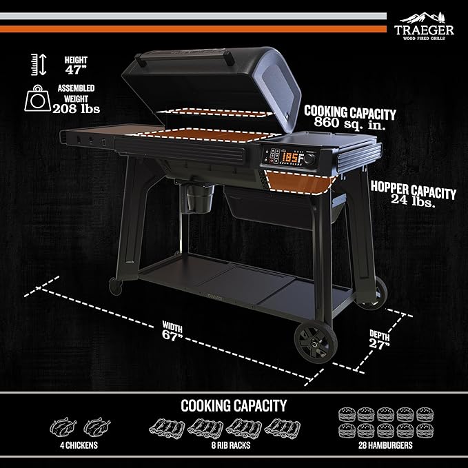 Traeger Grills Woodridge Pro Electric Wood Pellet Grill and Smoker, 970 Sq. In., Outdoor Pellet Smoker Grill with Digital Sensor and Side Shelf, Wi-FIRE Technology, Super Smoke Mode, TFB97JLH