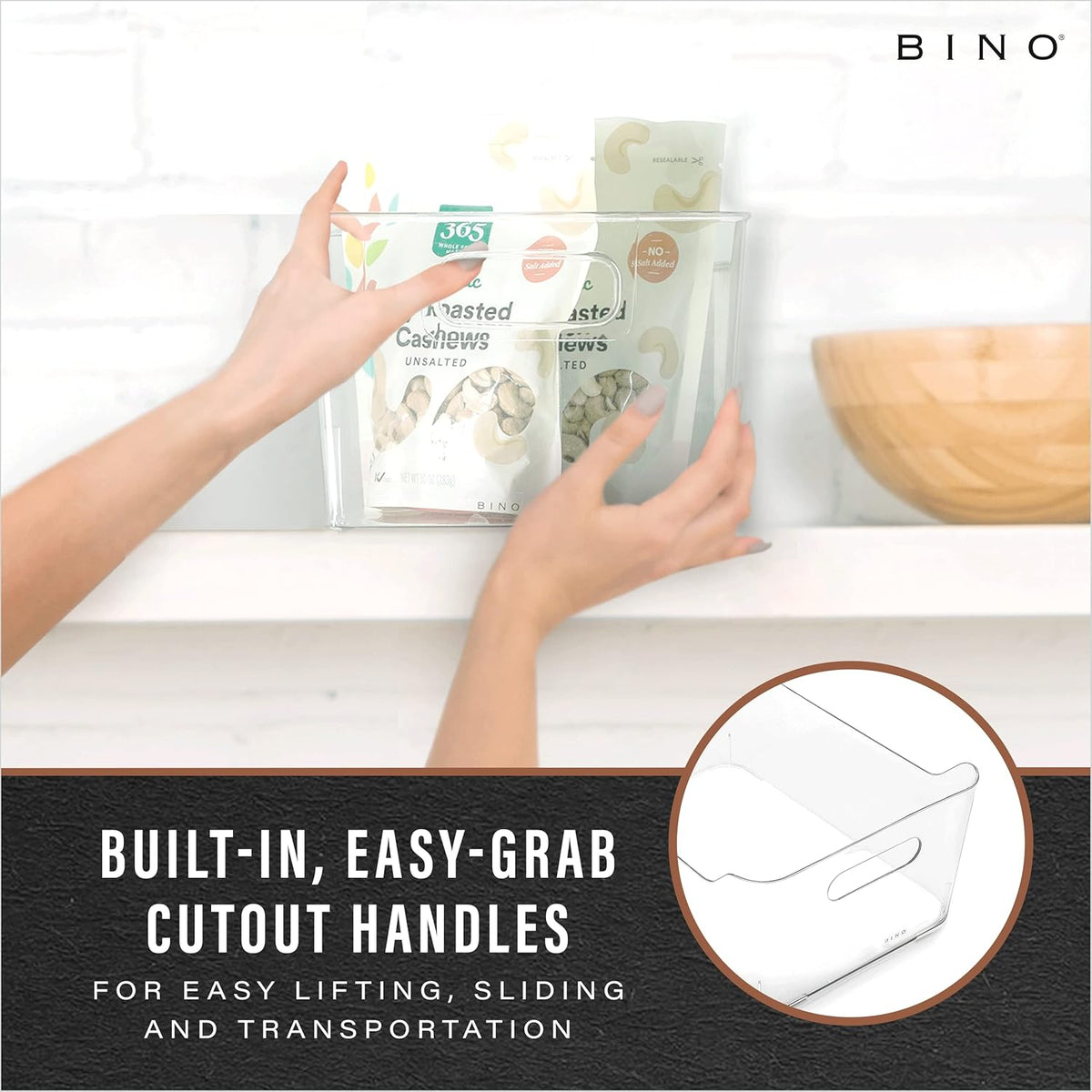 BINO | Plastic Storage Bins, Large - 2 Pack, Clear | THE SOHO COLLECTION | Pantry Organizers and Storage Containers | Fridge Organizer Bins | Kitchen Cabinet Organizer | Medicine Cabinet Bin