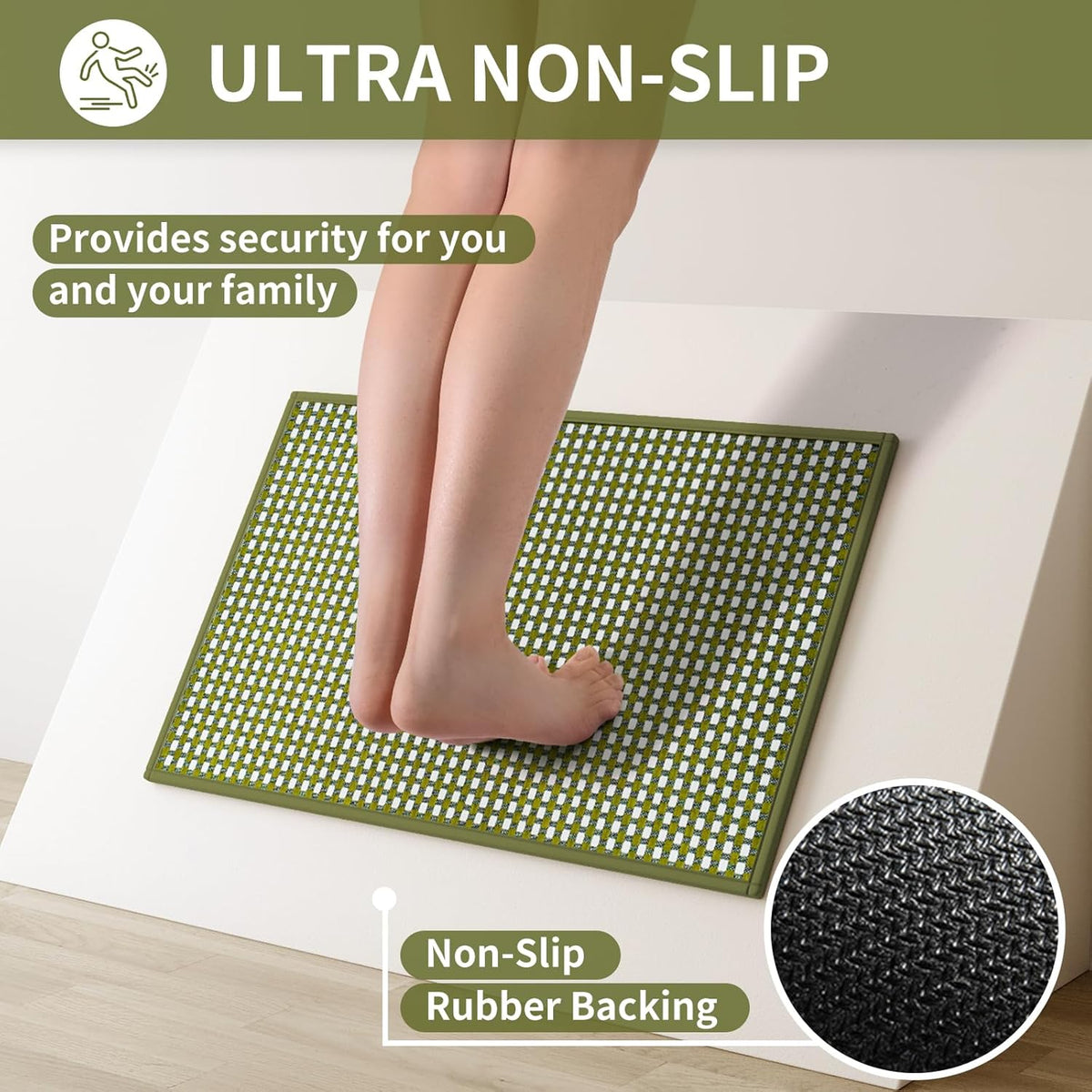 Kitchen Runner Rugs Non Slip Washable, Super Absorbent Soft Chenille Braided Kitchen Mats for Floor Rubber Backing Sink Mat Standing Hallway Floor Mat, Easy Clean, Green 17"x59"