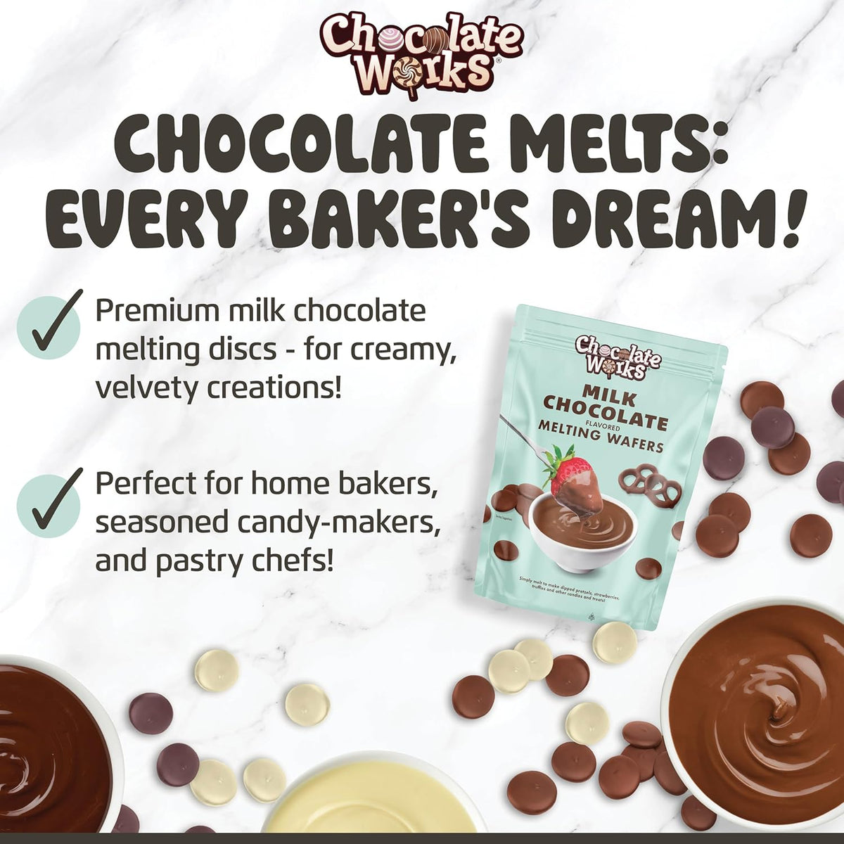 Chocolate Works Melting Chocolate Parent (10 oz (Pack of 3), Variety Pack: Milk, Dark, White Chocolate)