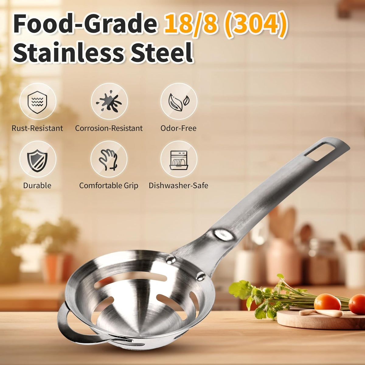 Stainless Steel Egg Yolk White Separator for Raw Eggs,6-Hole Design, Quick Egg Yolk & White Separation, Kitchen Tool for Cooking & Baking