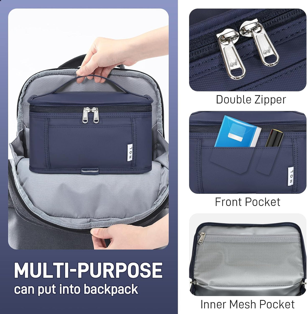 NOL Natural Organic Lifestyle Small Lunch Bag Mini Lunch Box Insulated Lunch Bag for Men/Women Leakproof Cooler Tote Bag Lightweight Nylon Waterproof Lunch Box For Work, Navy blue