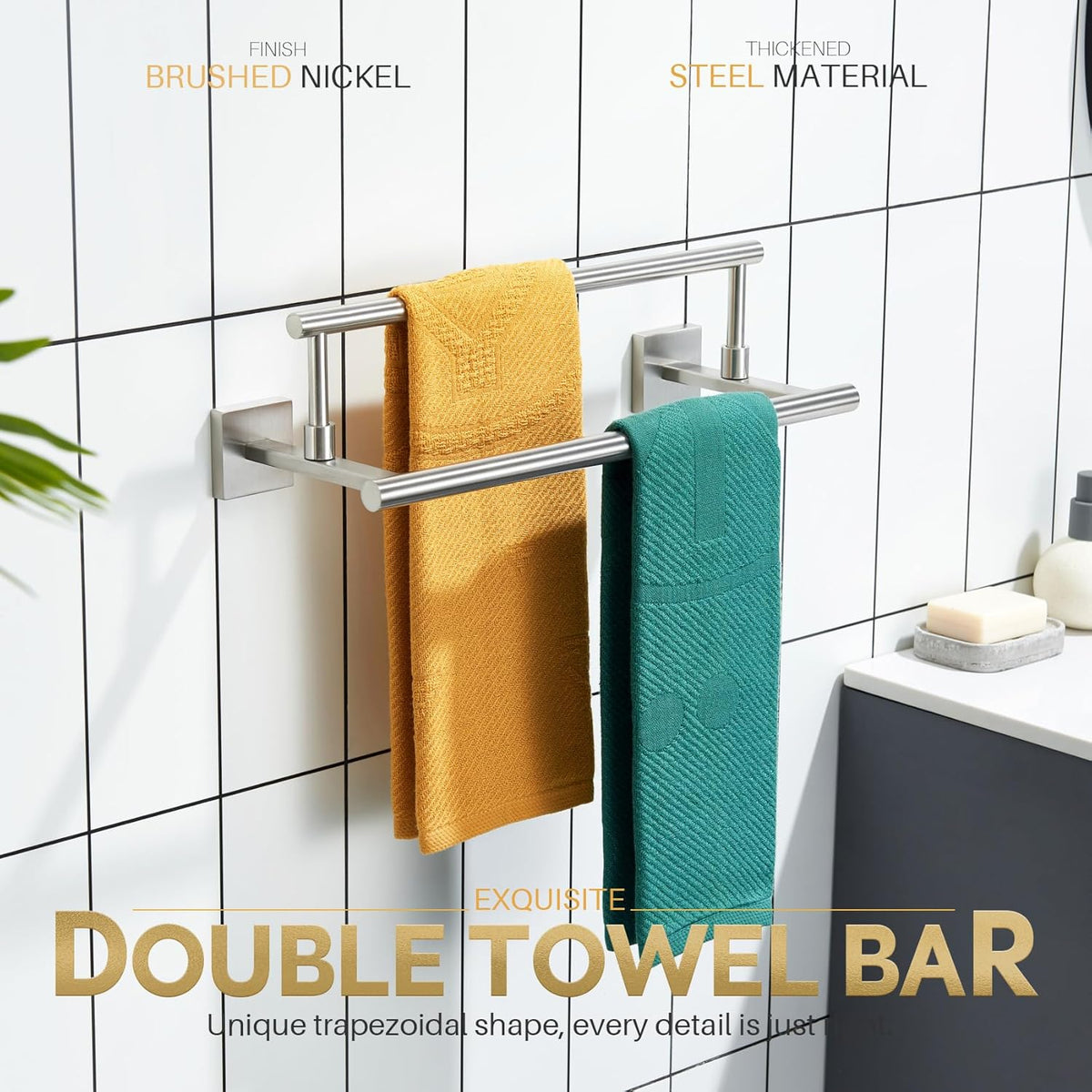 KOKOSIRI Hand Towel Holder Brushed Nickel Bathroom Rack 16 Inch Double Towel Bars Rails for Bath Toilet Stainless Steel B5009BR-L16