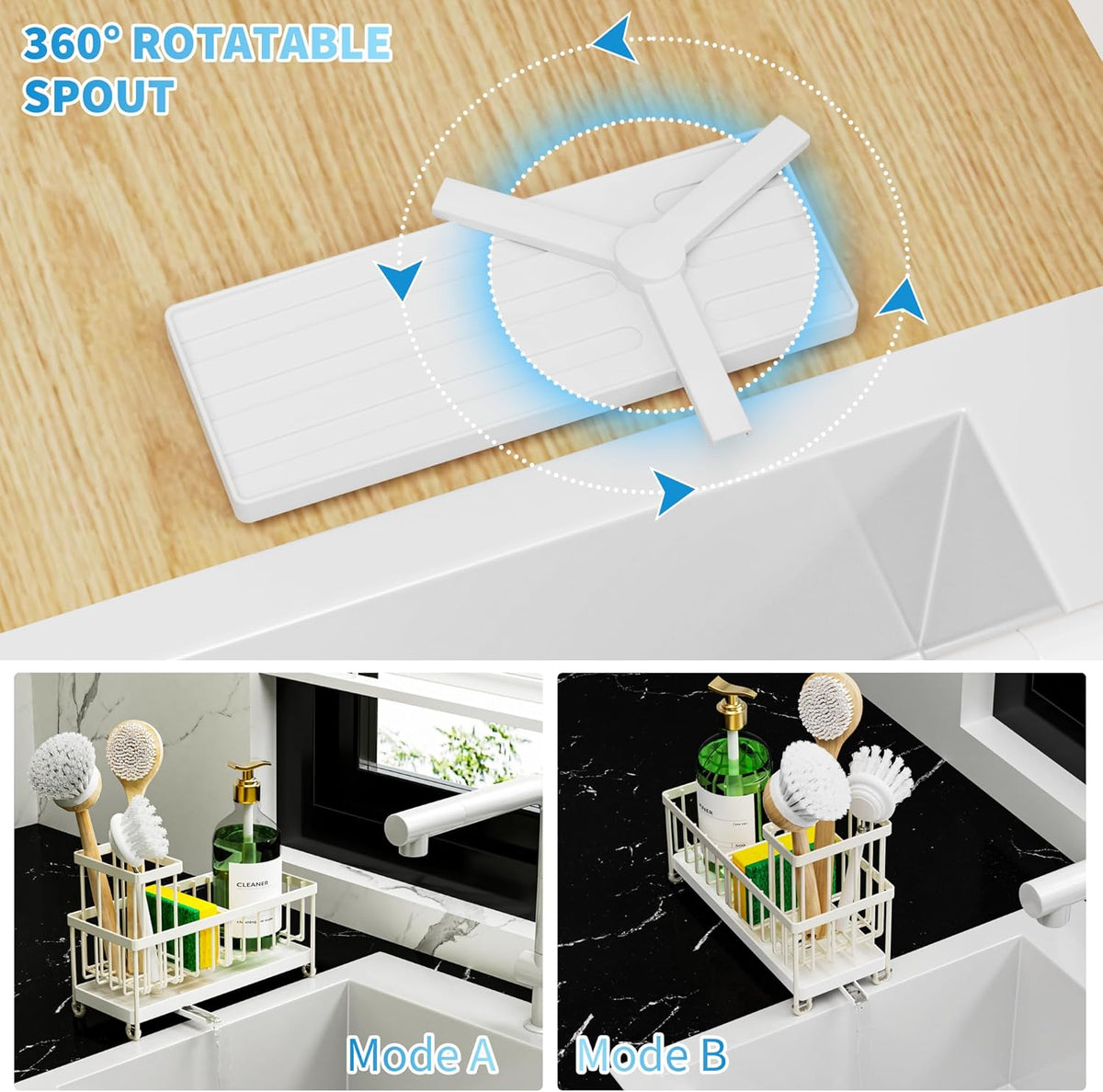 Cisily Cream Sponge Holder for Kitchen Sink, Sink Caddy Organizer with High Brush Holder, Kitchen Countertop Organizers and Storage Essentials, Rustproof 304 Stainless Steel, Soap Dispenser Organize