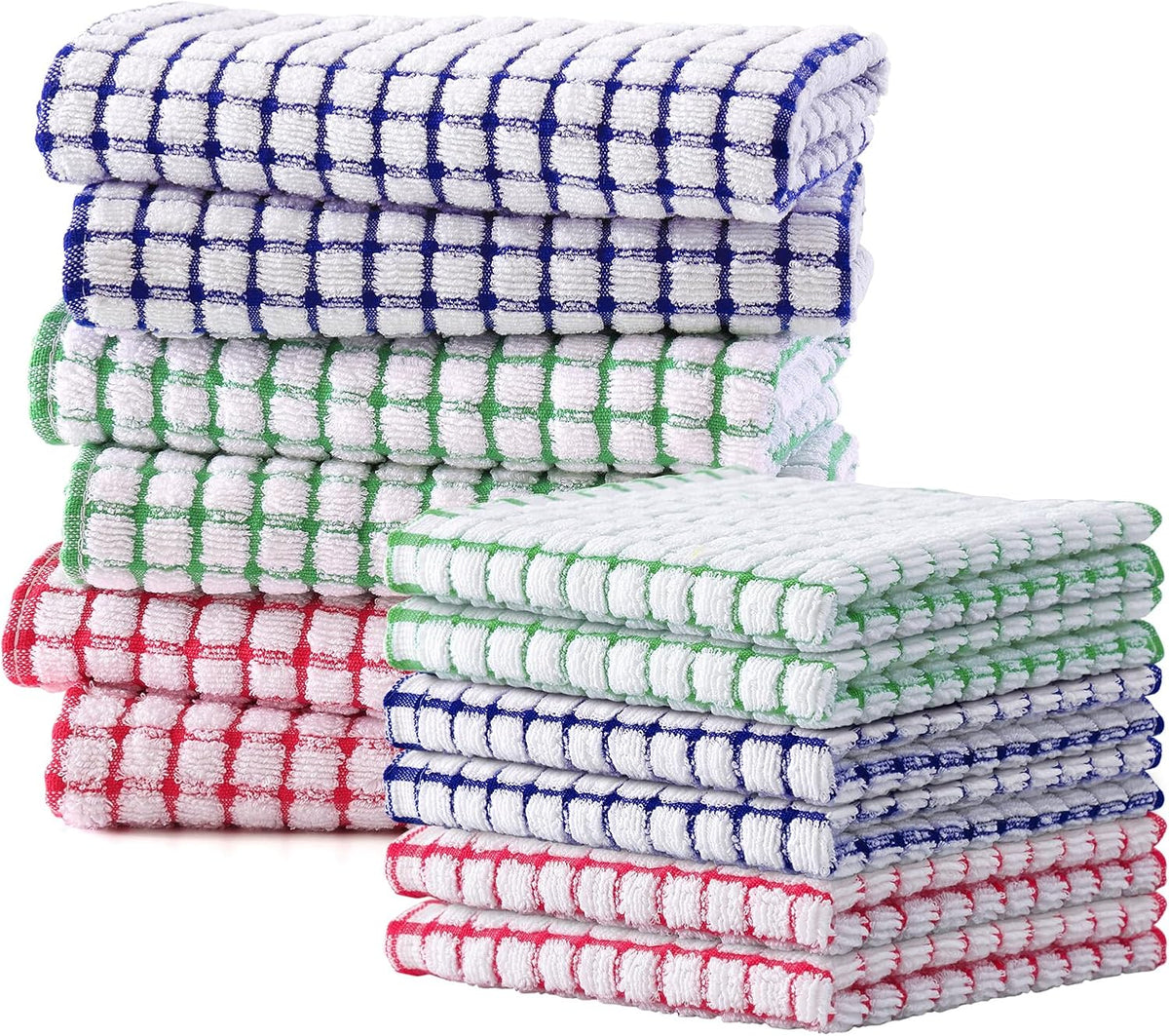 Kitinjoy Cotton 12 Pack Kitchen Towels and Dishcloths Sets, 16 x 25 Inch & 12 X 12 Inch Dish Towels Bulk, Super Soft and Absorbent Hand Towels for Kitchen Drying, Multiple Colour