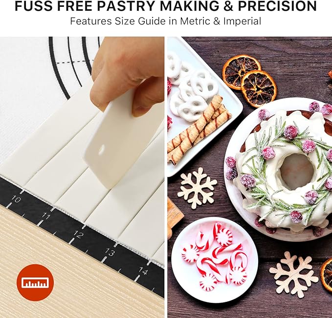 Silicone Baking Mat,26" x 16" Non-slip Dough Rolling Pastry Mat Non Stick Baking Sheet Mat with Measurement Cookies,Macarons,Bread