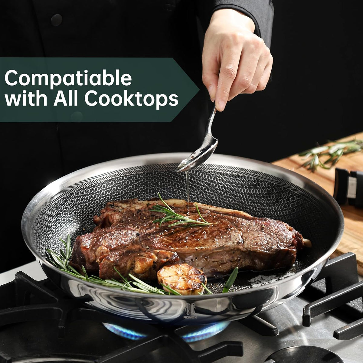 ROYDX New Model Hybrid Nonstick Cookware Set 19-Piece Stainless Steel Pots and Pans Set with Removable Handles, Save Space,Dishwasher and Oven Safe, Induction Ready, Compatible with All Cooktops