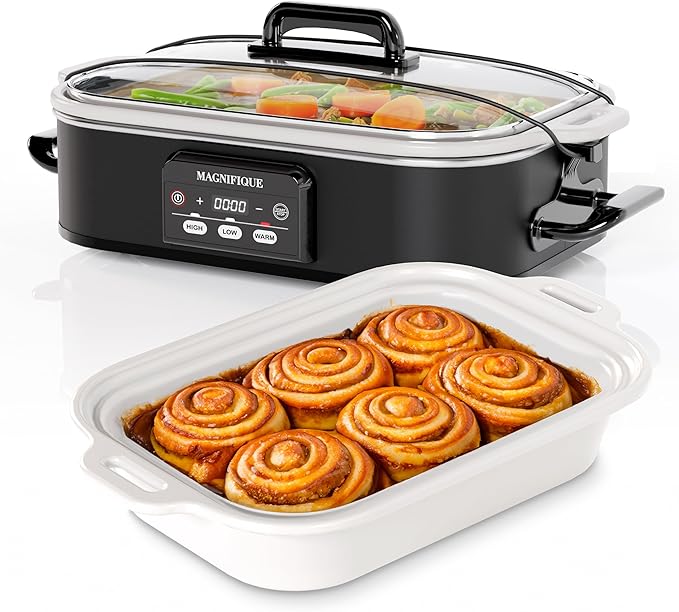 Magnifique 4 Quart Casserole Digital Slow Cooker, Premium Ceramic Bakeware for Oven, Dishwasher Safe Baking Dish,Black