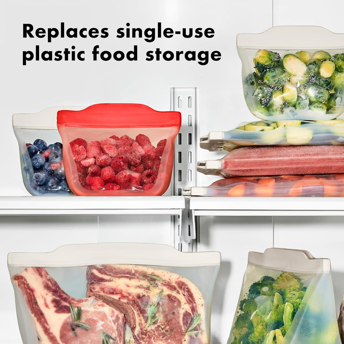 OXO Good Grips Silicone Reusable Bag – Stand-Up Half Gallon (64 oz) - Oat