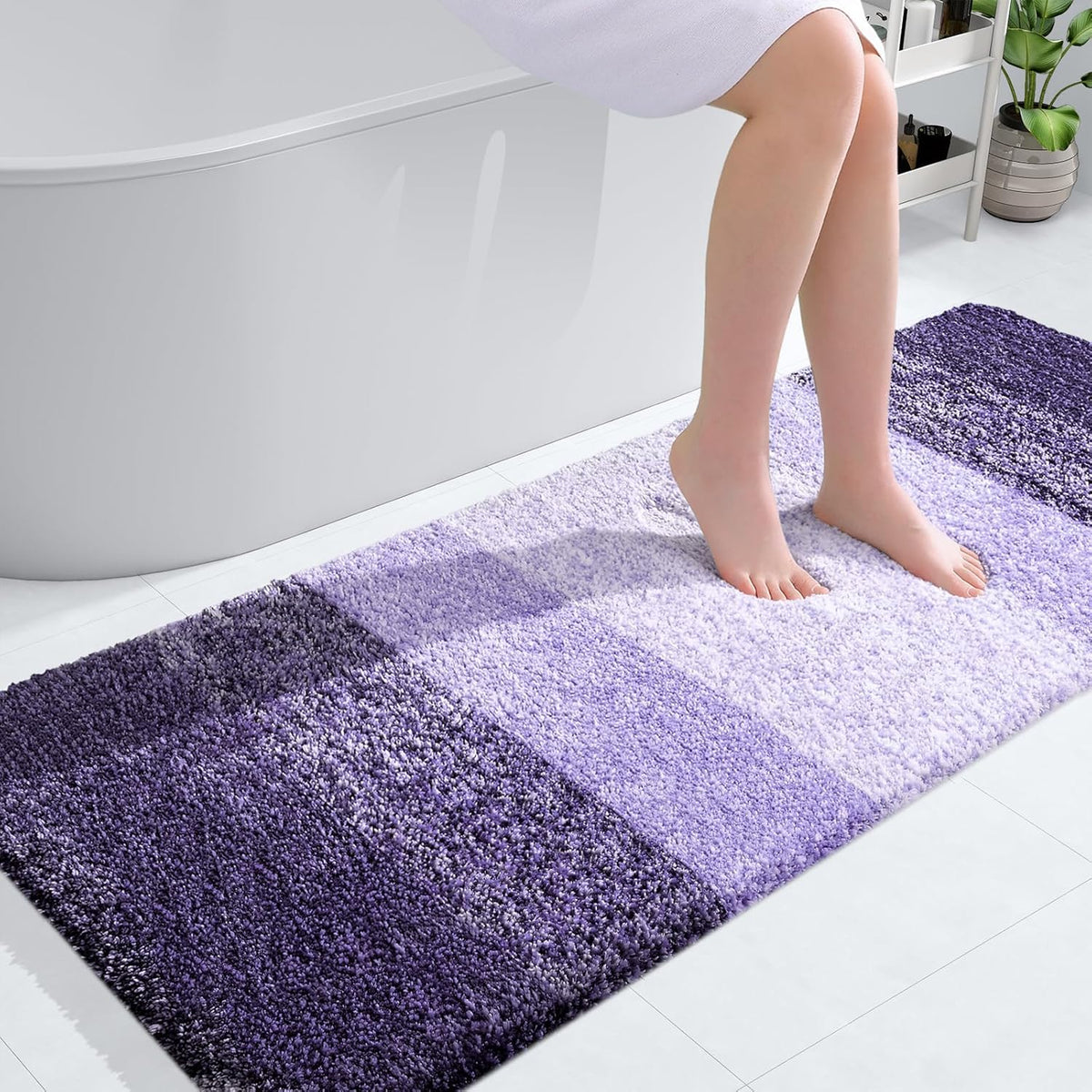 OLANLY Bathroom Runner Rugs 54x24, Extra Soft Absorbent Microfiber Bath Rugs, Rubber Backing, Quick Dry, Machine Washable Bath Mats for Bathroom Floor, Tub and Shower, Home Decor Accessories, Violet