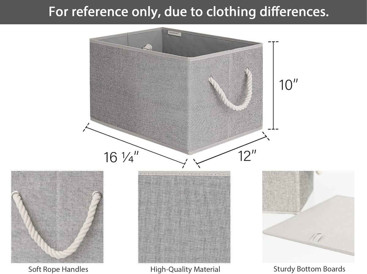 StorageWorks Storage Baskets for Shelves, Foldable Fabric Closet Storage Bins with Handles, Fabric Storage Bins Clothes Organizer, Gray, 3-Pack, Extra Large