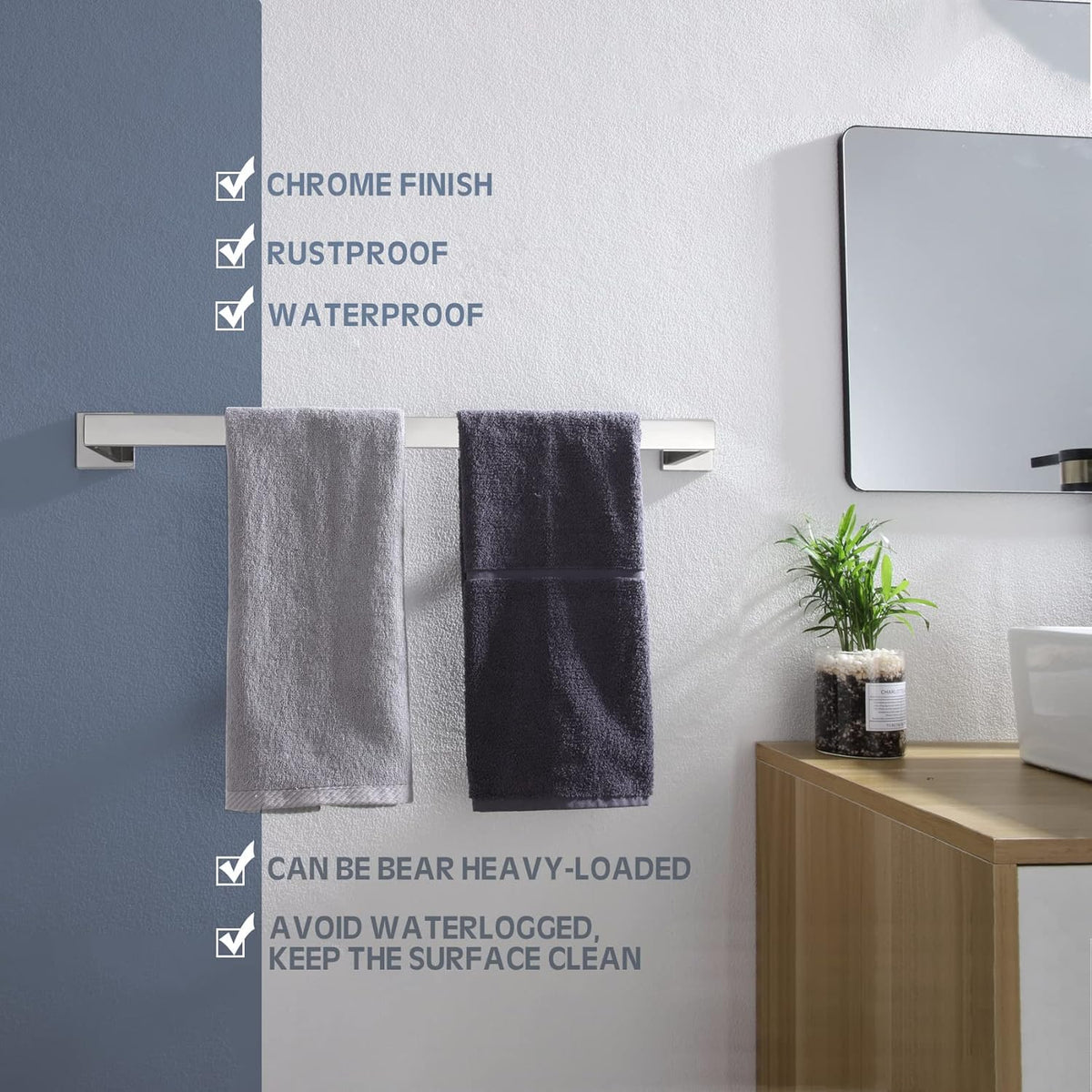 KOKOSIRI 20-Inch Single Towel Bar, Bathroom Kitchen Towel Holder, Wall Mounted SUS304 Stainless Steel Towel Rack, Polished Chrome, B4003CH-L20