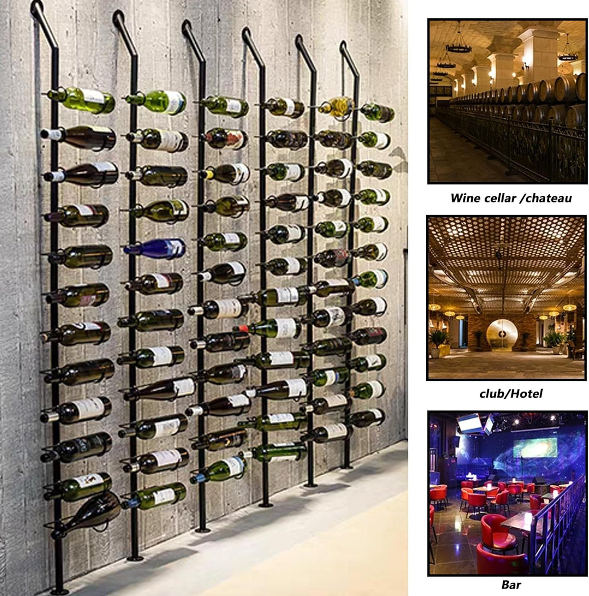 Wine Rack Wall Mounted, 72.8in High Metal Wine Bottle Holder for 12 Bottles, Kitchen Organization and Wine Storage for Commercial Restaurants Pantry Bar Wine Cellar (Gold, One row-12 Bottles)