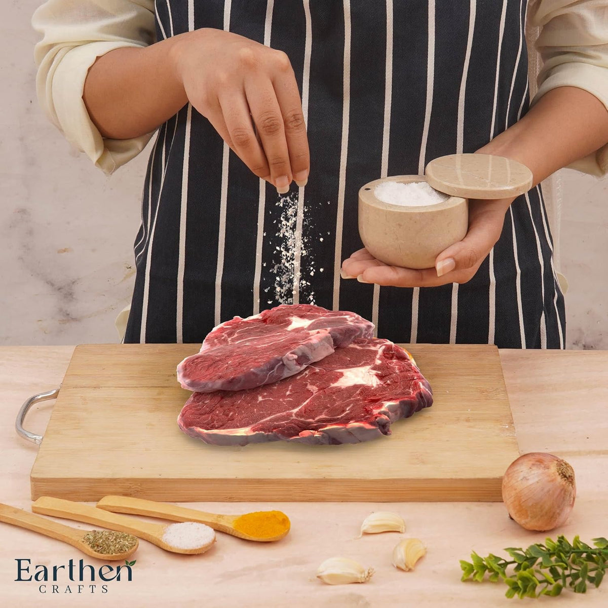 Marble Salt Cellar With Swivel Lid 3 Inch Verona Stone Salt Box for Kitchen Counter with Magnetic Closure, Ideal for Kosher Salt and Gourmet Seasonings