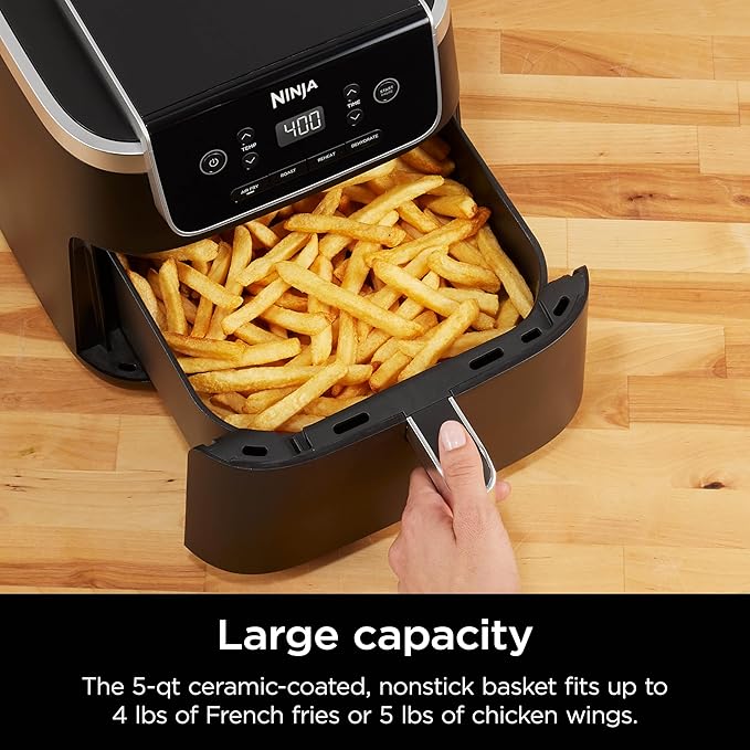 Ninja | Air Fryer | 4-in-1 Pro Air Fry, Roast, Reheat, Dehydrate | 5QT Capacity fits up to 4lbs of French Fries | 400F Max Temp | Nonstick Basket & Crisper Plate | 120V | Grey | AF141