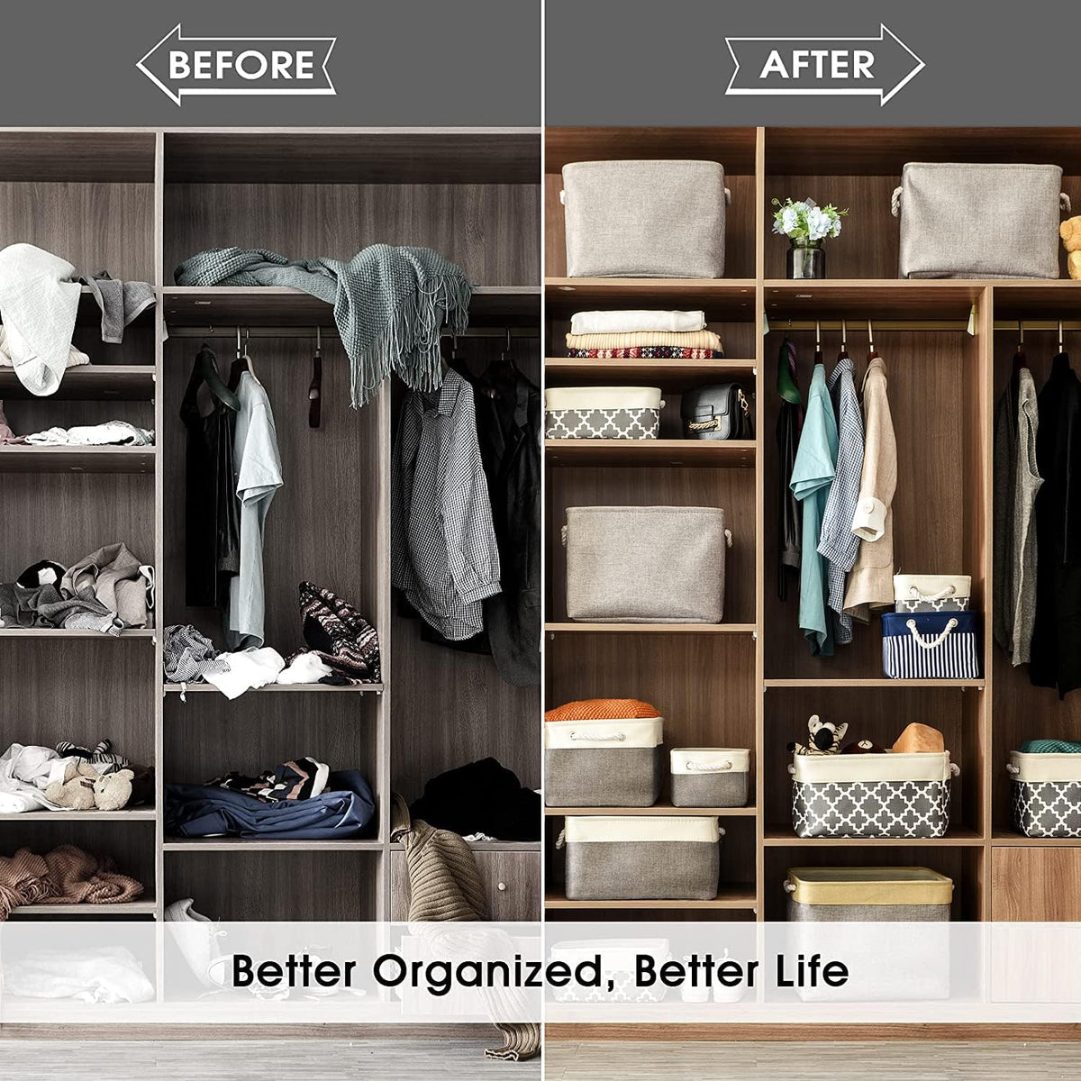 TheWarmHome Storage Bins - 3PCS Fabric Storage Baskets for Organizing Shelves | Large Basket Closet Organizer for Home Shelf Dog Laundry Organization | Collapsible Storage Cubes W/Handles