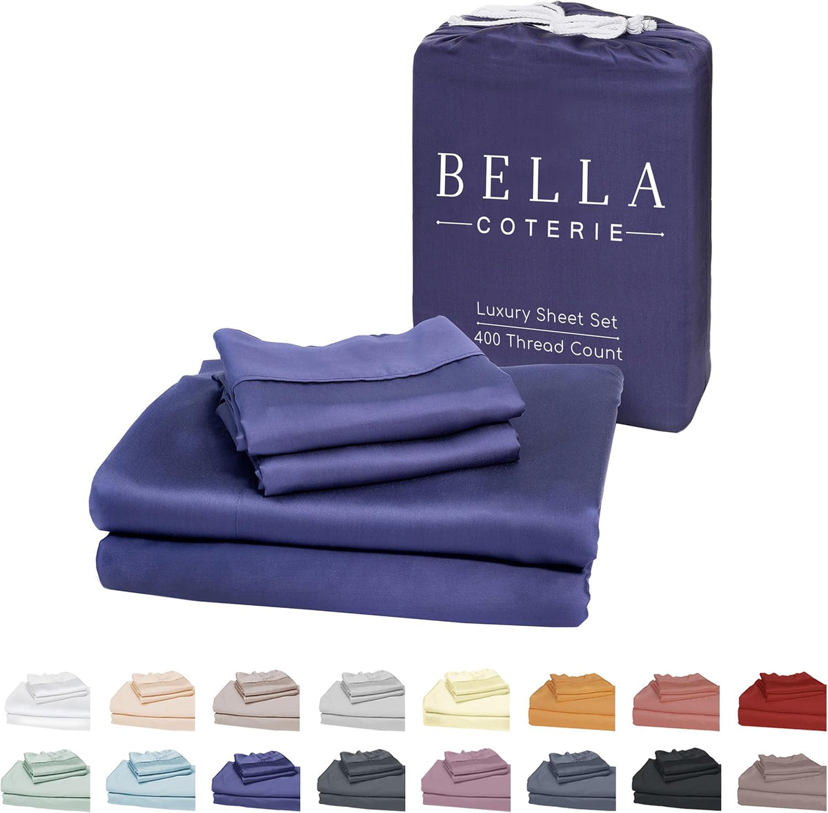 Bella Coterie Luxury Bamboo Viscose Queen Size Sheet Set | 100% Organically Grown | Ultra Soft | Cooling for Hot Sleepers | 18" Deep Pocket [Twilight Blue]