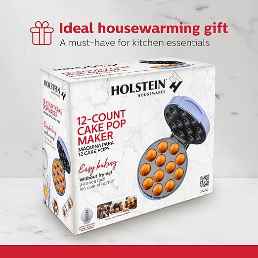 Holstein Housewares 12-Count Cake Pop Maker with Non-Stick Plates & Indicator Lights – Bakes 12 Sweet or Savory Pops Fast, Perfect for Birthday Treats & Holiday Party Snacks, Lavender