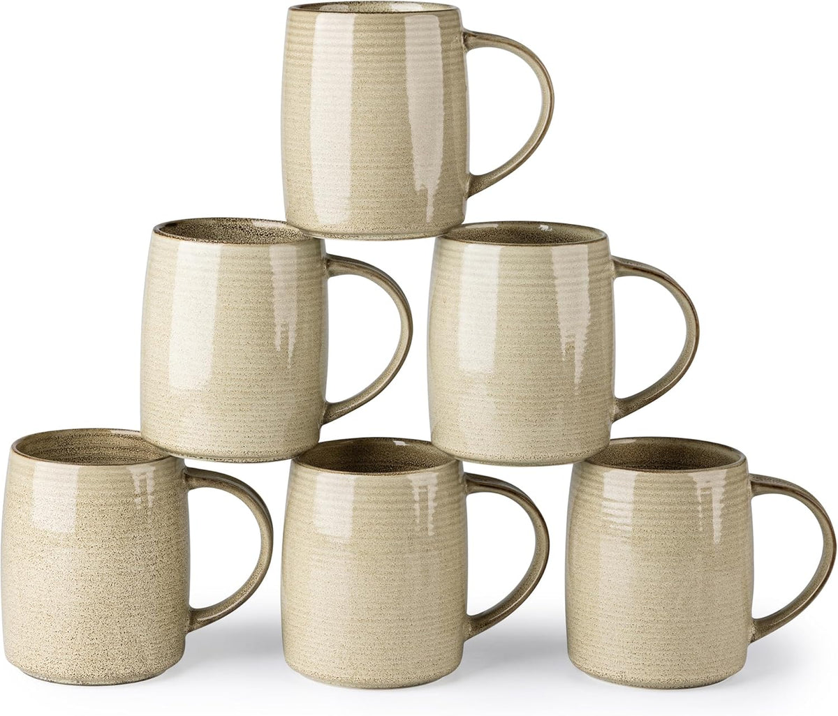 GBHOME Large Coffee Mugs Set of 6, 18oz Handmade Ceramic Coffee Mugs Set with Gradient color for Latte/Tea/Beer/Hot Cocoa, Dishwasher & Microwave Safe, Khaki