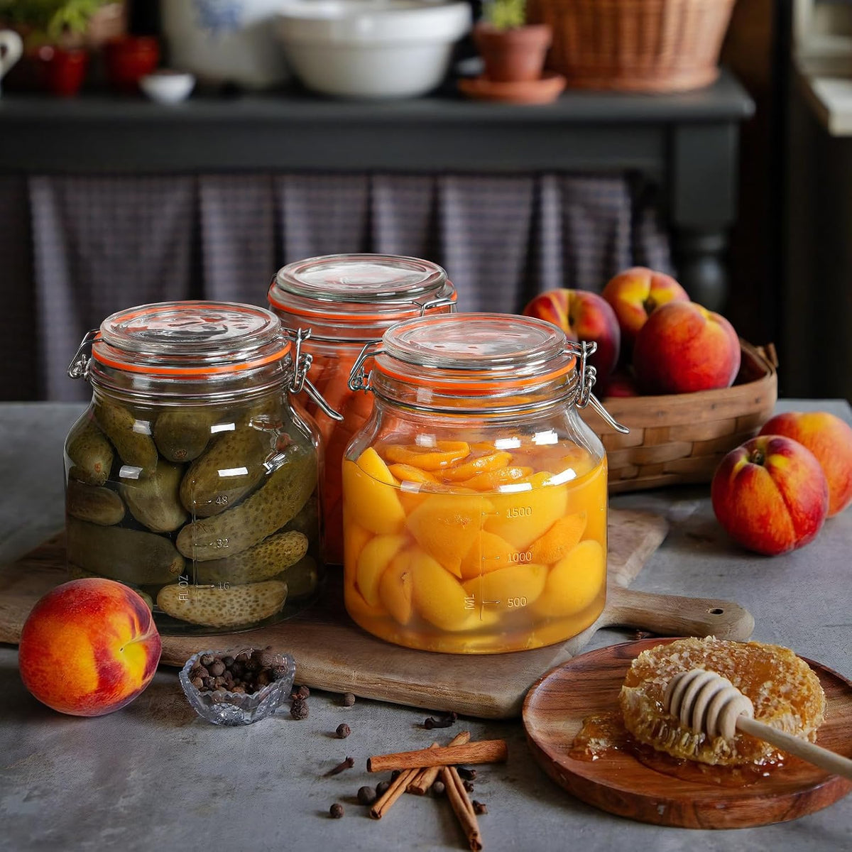 2 Pack 79oz Glass Jar with Lid(2350ML), 0.6 Gallon Mason Jars Wide Mouth with Airtight Lid, Glass Pickle Jar for Food Storage, Cookies, Pickling, Kombucha(Includes 2 Spare Seals)