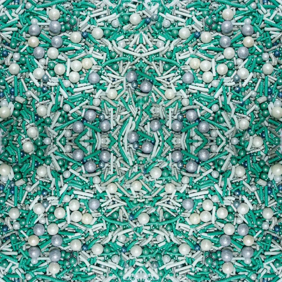 Confect Teal and Silver Edible Sprinkle Mix | Metallic Sugar Pearls and Jimmies | Cake Decorations, Cupcake Toppers | Baking Toppings for Birthday, Wedding, Party | Vegan, Gluten-Free, Nut-Free, Soy-Free, Dairy-Free, Palm Oil-Free- 4.2 Oz