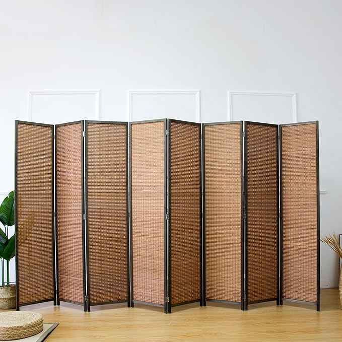 8 Panel Bamboo Room Divider and Folding Panel Screen,Bamboo Panel Divider for Room Separation,Brown,67" H x 122.8" W