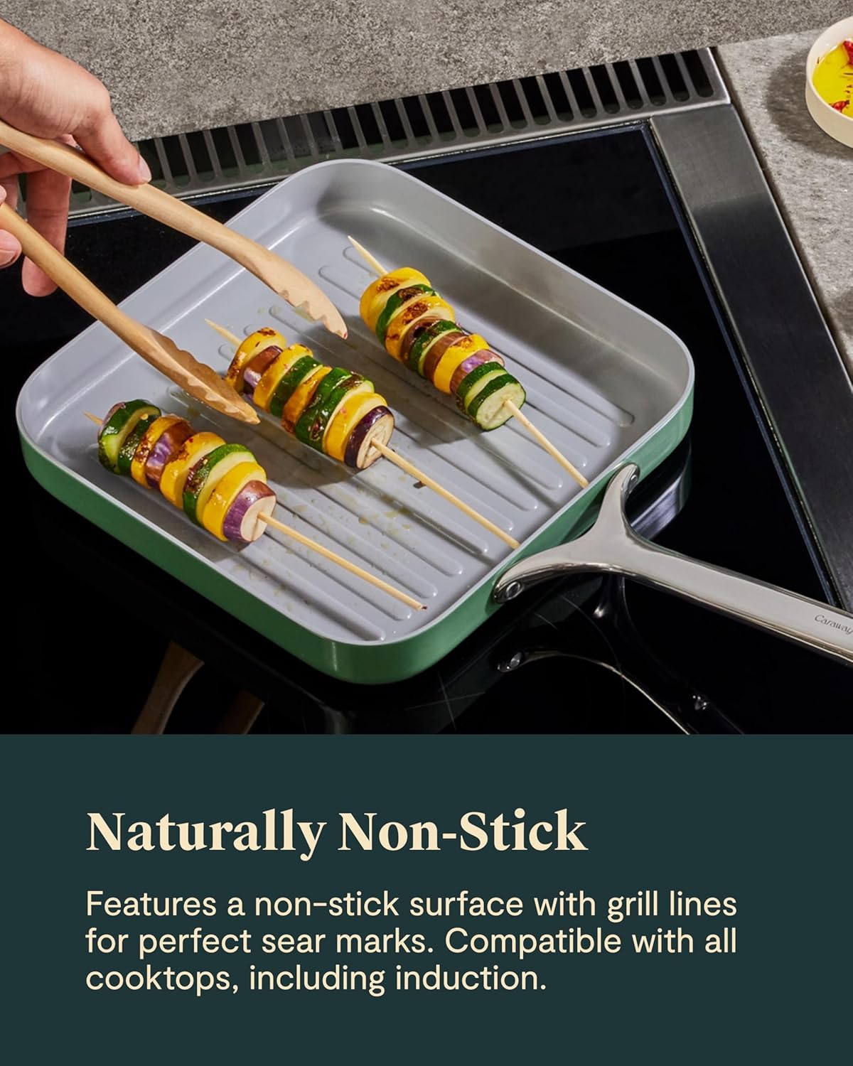Caraway Square Grill Pan - 11” Grill Pan - Non-Stick Ceramic Coated - Non Toxic, PTFE & PFOA Free - Oven Safe & Compatible with All Stovetops - Sage