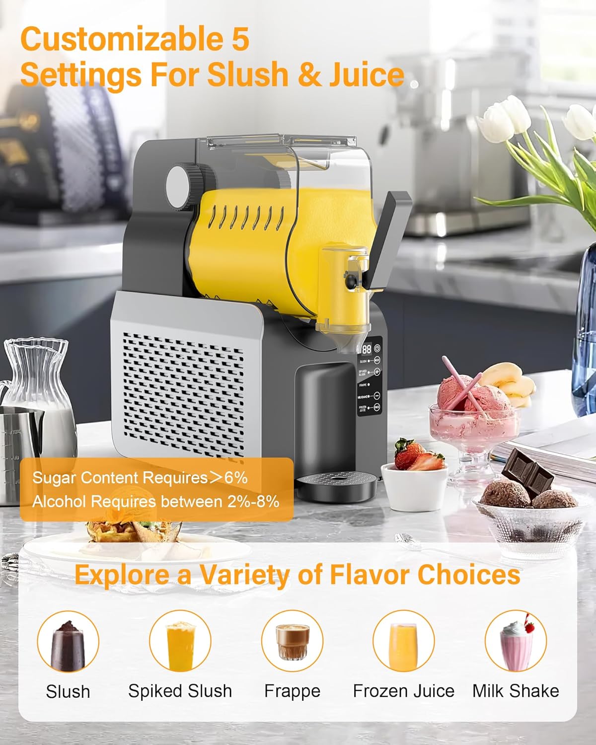 88oz Slush Maker Machine| All-in-One Slushie Machine with 5 Pre-Set Programs | Ice-Free Technology | Quiet Auto-Clean | Ideal for Milkshakes, Margaritas, Smoothies, and Frappés