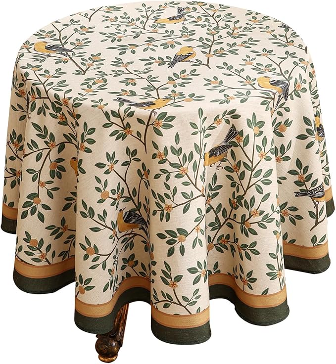 patdrea Designer Linen Vintage Small Table Cloth for Round Table,Durable Breathable Tablecloth,Cover Fall Dacorative for Kitchen Dining Parties,Holiday Christmas,Thanksgiving,Diameter 55"-Warbler