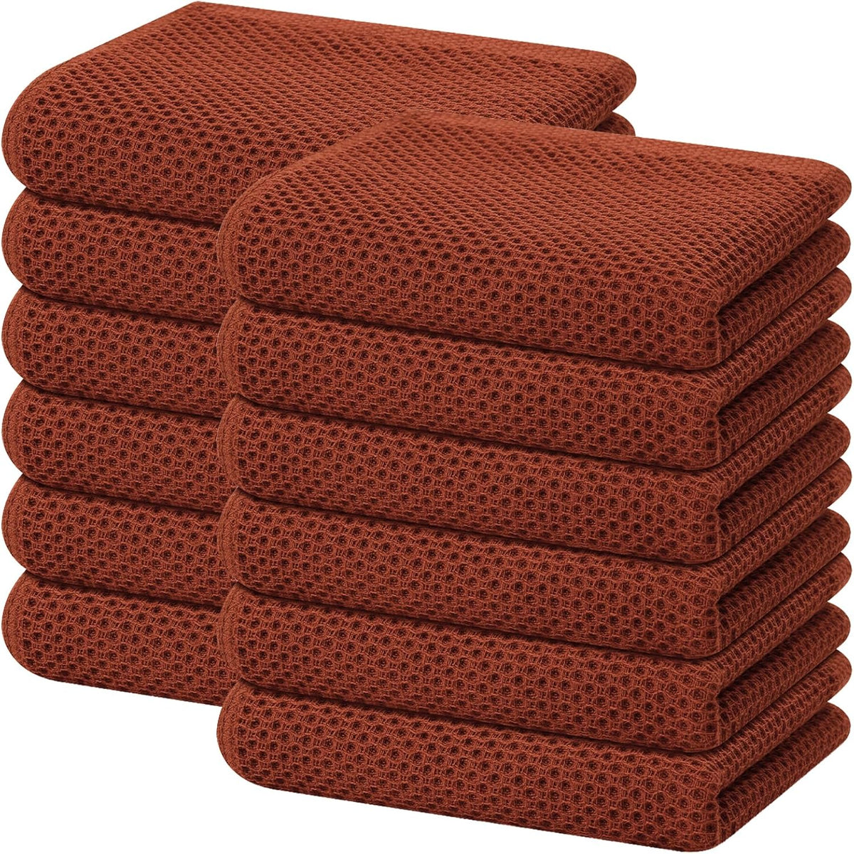 Homaxy 100% Cotton Waffle Weave Kitchen Dish Towels, Ultra Soft Absorbent Quick Drying Cleaning Towel, 13 x 28 Inches, 12-Pack, Rust