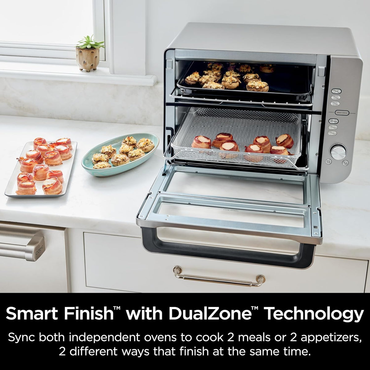 Ninja Air Fryer & Toaster Oven | Double Stack XL | Countertop Oven | 12-in-1 Fits 4.5lb Chicken & 6lbs of Wings | SmartFinish Cook 2 Different Meals at the Same Time | Stainless Steel | DCT601