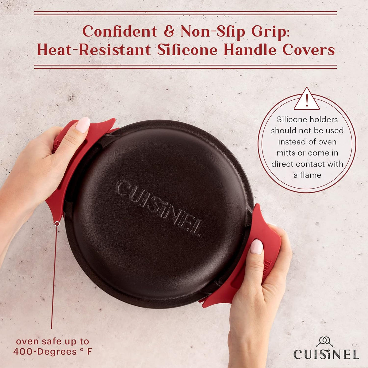 Cuisinel Cast Iron Dutch Oven - 3-Quart Deep Pot - Pre-Seasoned 2-in-1 Multi-Cooker - Combo Lid Doubles as 8"-inch Skillet Frying Pan + Silicone Handle Covers + Scraper - Use for Baking Bread