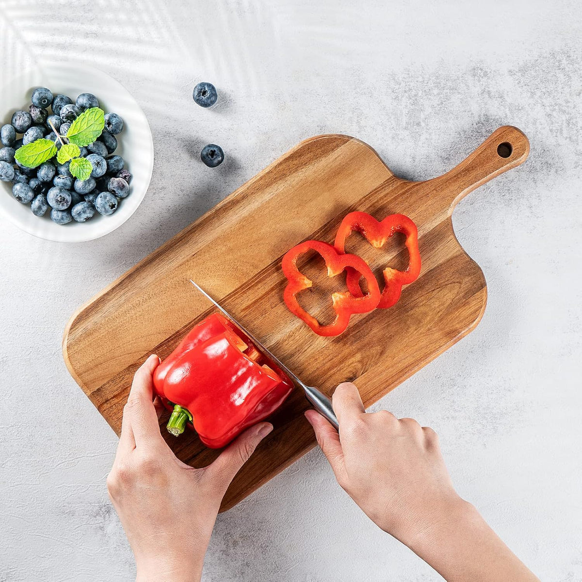 Serving Board, Acacia Wood Cutting Board with Handle Wooden Cheese Board Charcuterie Boards Wood Board for Food Bread Fruit 15x7.5x0.6 Inch
