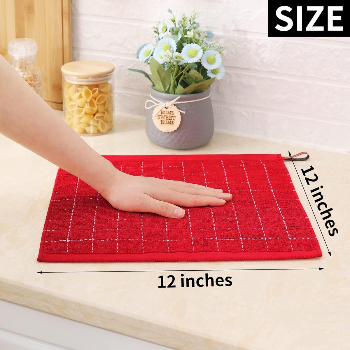 Homaxy 100% Cotton Terry Kitchen Dish Cloths, Ultra Soft and Absorbent Dish Towels for Kitchen, Suitable for Drying and Washing Dishes, 8 Pack, 12 x 12 Inches, Red