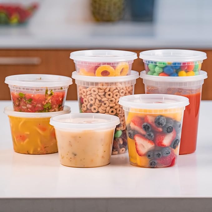 EDI [16 OZ, 25 Sets] Plastic Deli Food Storage Containers with Airtight Lids | Microwave-, Freezer-, Dishwasher-Safe | BPA Free | Heavy-Duty | Meal Prep | Leakproof | Recyclable