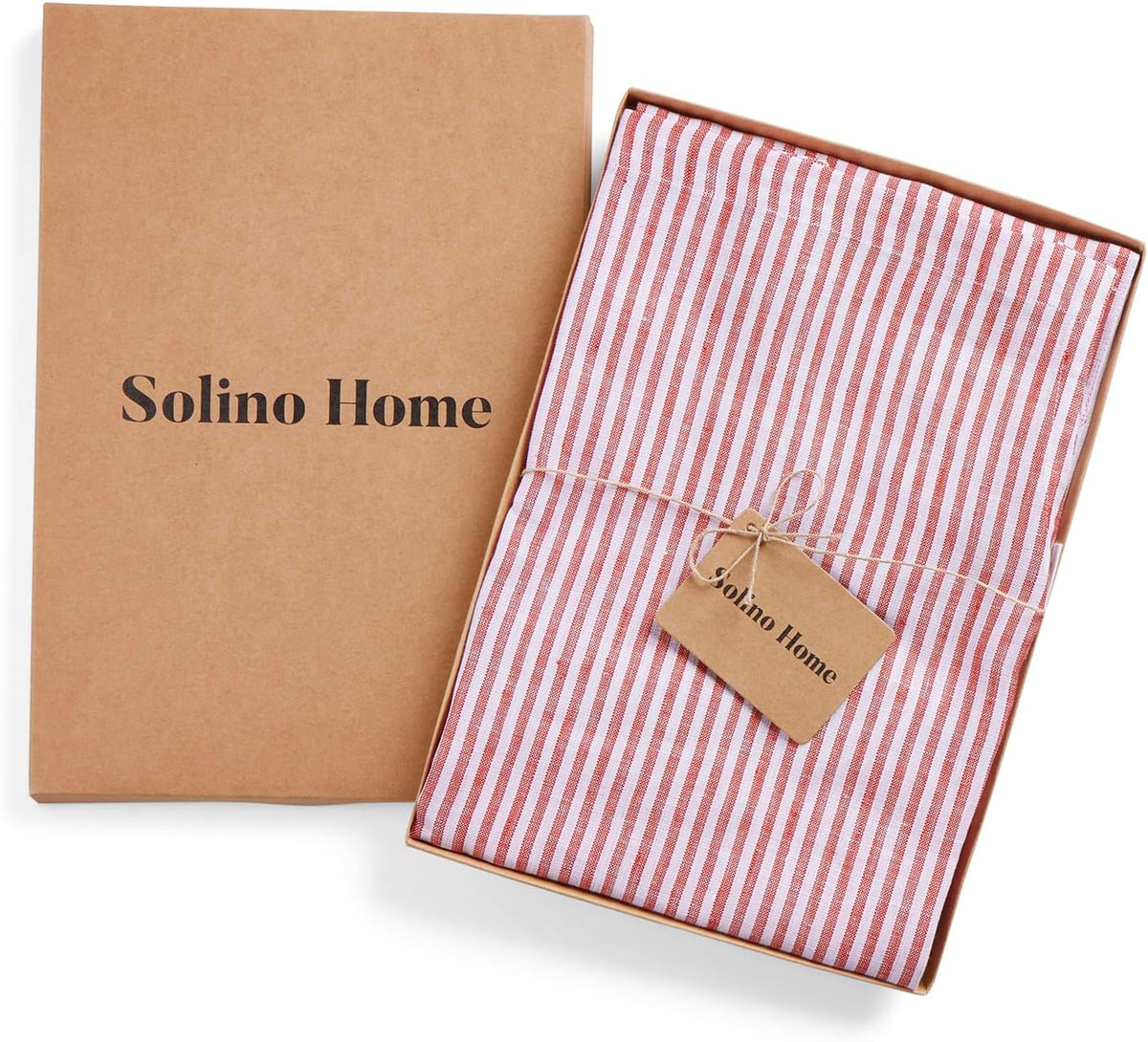 Solino Home 100% Pure Linen Apron for Women & Men - Red and White Stripe Full Midi Bib Apron, Adjustable Neck Strap with Center Pockets for Kitchen, Chef - Handcrafted from European Flax