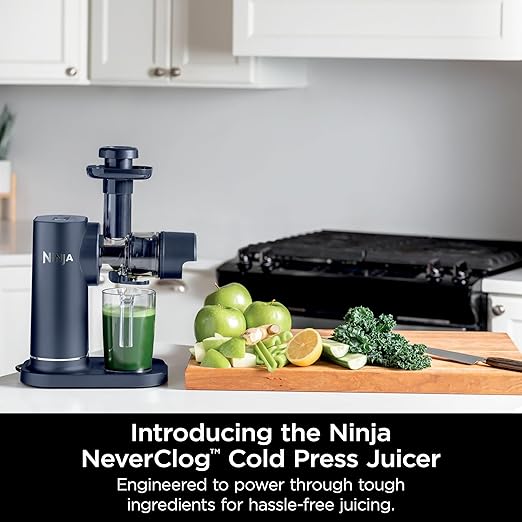 Ninja NeverClog Cold Press Juicer, Powerful Slow Juicer with Total Pulp Control, Countertop, Electric, 2 Pulp Functions, Dishwasher Safe, 2nd Generation, Blue/Navy, JC151NV