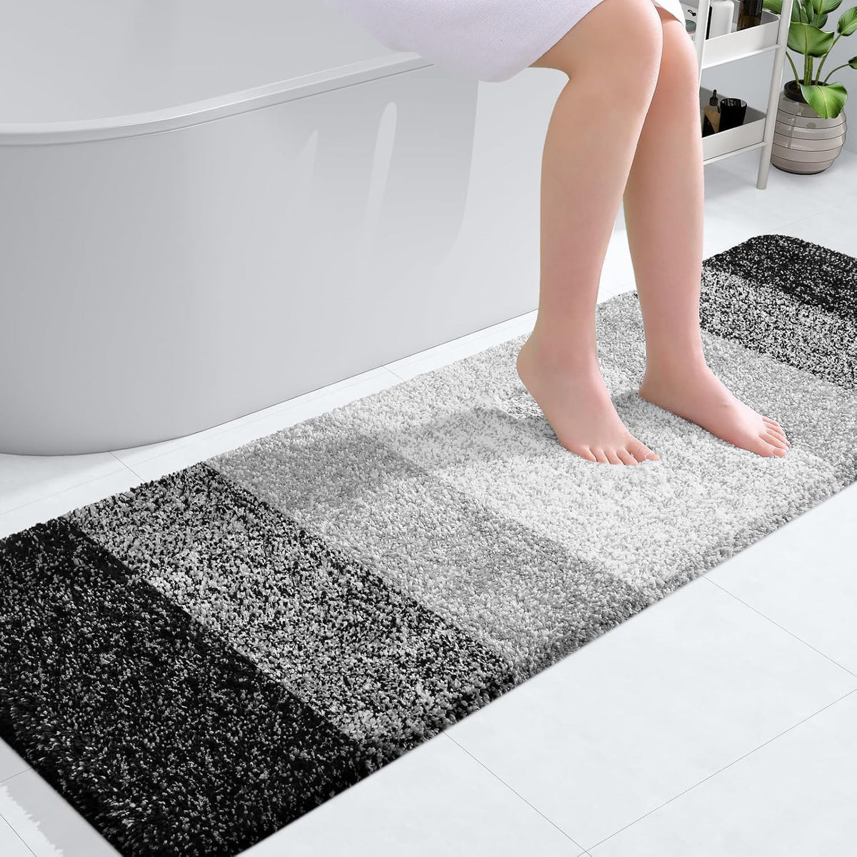 OLANLY Bathroom Runner Rugs 59x20, Extra Soft Absorbent Microfiber Bath Rugs, Rubber Backing, Quick Dry, Machine Washable Bath Mats for Bathroom Floor, Tub and Shower, Home Decor Accessories, Black