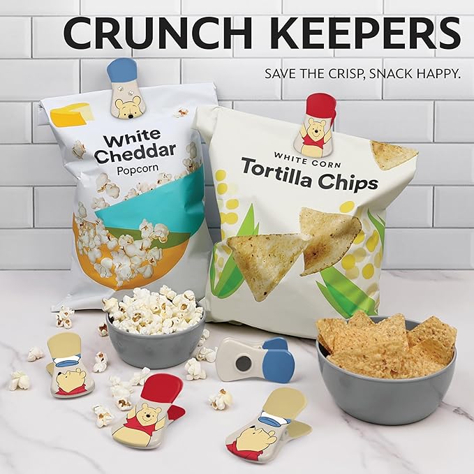 Disney Magnetic Chip Clips – Set of 6 Bag Clips for Food Storage - Mickey, Minnie, Lilo & Stitch, Winnie The Pooh – Durable Airtight Bag Chip Clips for Pantry & Fridge Use