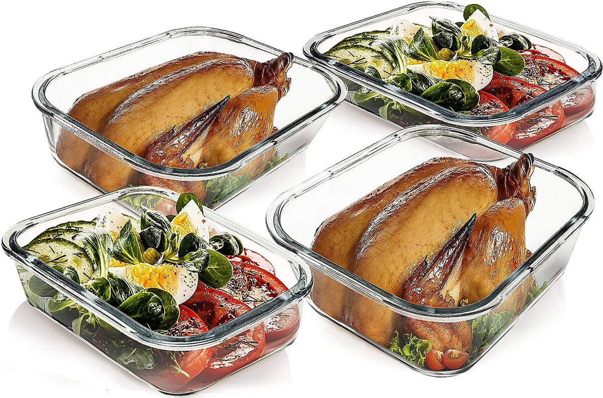M MCIRCO [80 oz & 36 oz Extra Large Glass Food Storage/Baking Containers Set with Lids, 2 Pack 80 oz(10 cup)&2 Pack 36 oz (4.5 cup) Airtight Glass Container,Microwave,Oven,Freezer and Dishwasher