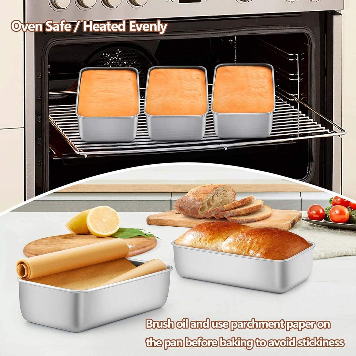 LIANYU Stainless Steel Loaf Pan 9” x 5”, Heavy Duty Bread Pan for Baking, Metal Bakeware for Meatloaf, Brownies, Lasagnas, Healthy & Non Toxic, Dishwasher & Oven Safe