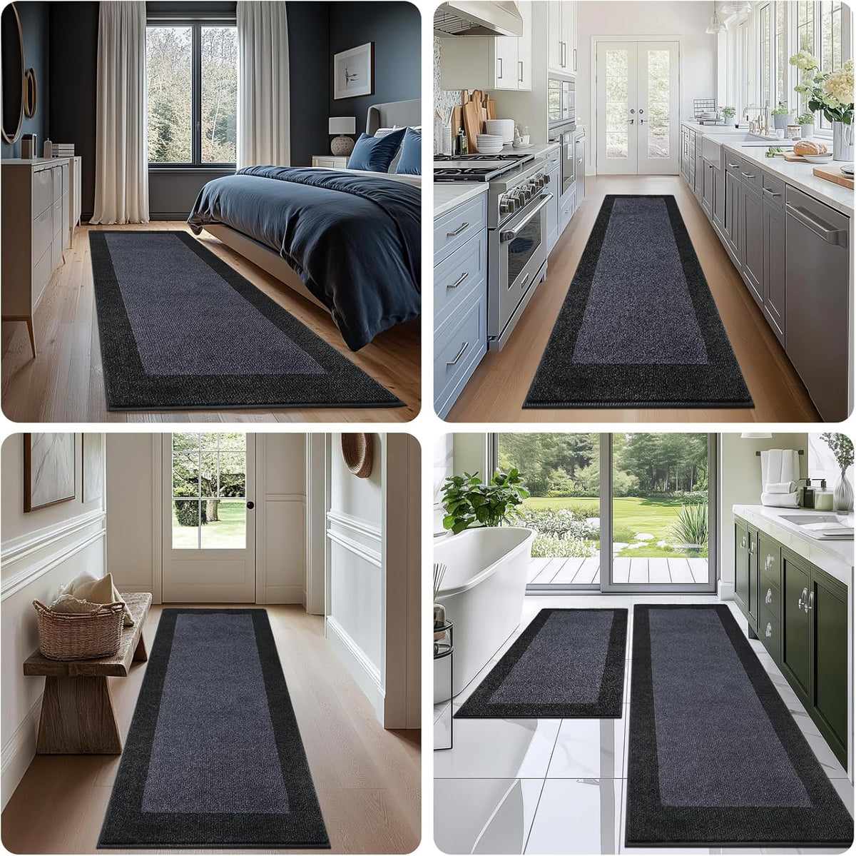 Machine Washable Runner Rug 32" x 96", Non Slip Kitchen Mat for Floor, Absorbent Entryway Rug for Kitchen, Bedroom, Living Room, Hallway, Door (Roll Packing)